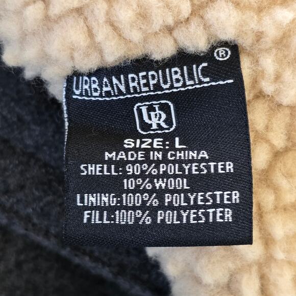 Urban Republic Charcoal Peacoat Jacket Sherpa Lined Double Breasted Men Size L - Picture 10 of 13